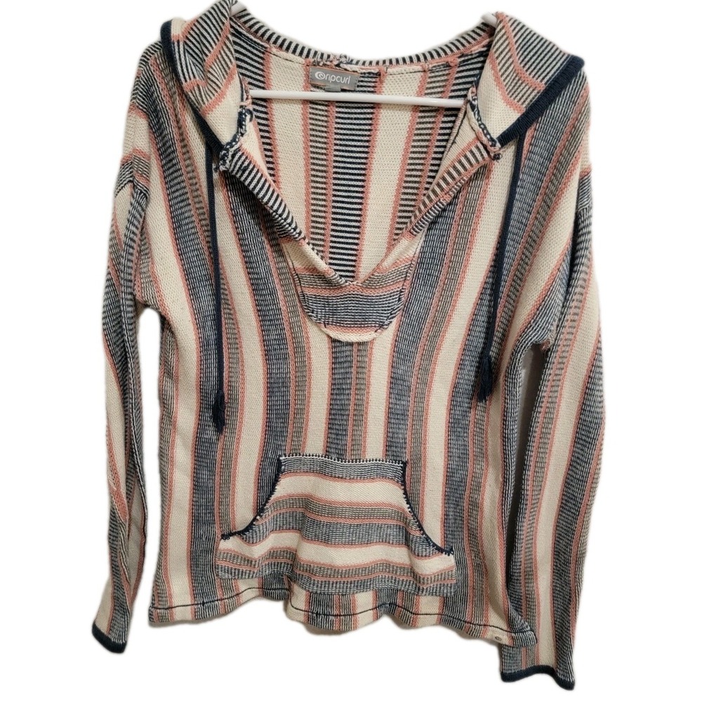 Rip‎ Curl Striped Knit Sweater Womens Large Hoodie Beach Boho Coastal Pullover L